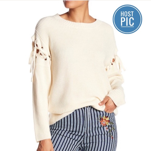 Jealous Tomato Sweaters - Jealous Tomato Cream Lace-Up Sleeve Knit Sweater